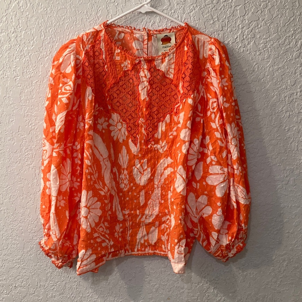 FARM Rio Orange and White Floral Blouse